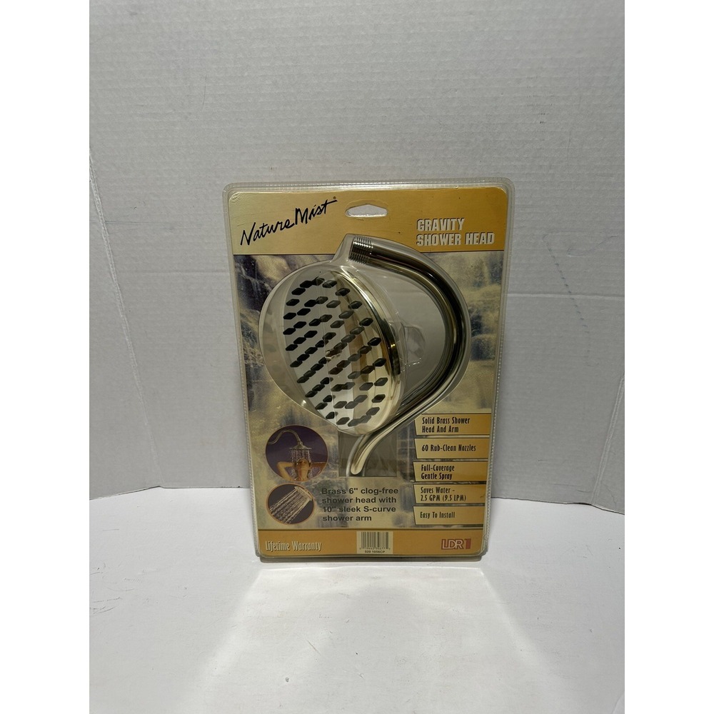 Nature Mist 6" Solid Brass Gravity Shower Head - 10" Sleek S Curve Shower Arm